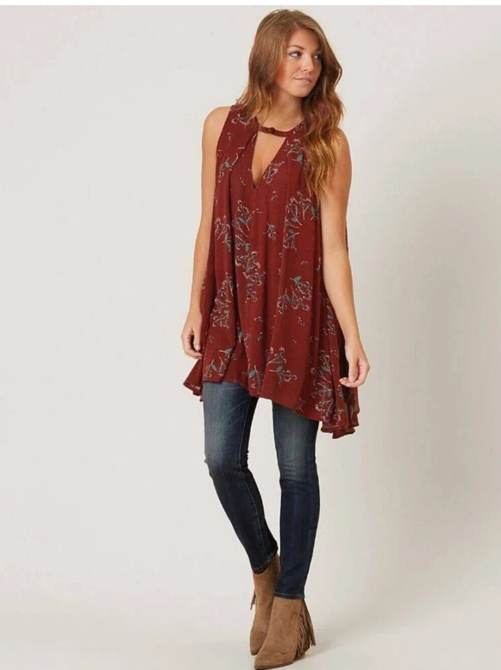 Free People Snap Out of It Floral Sleeveless Tunic Swing Dress Top Medium